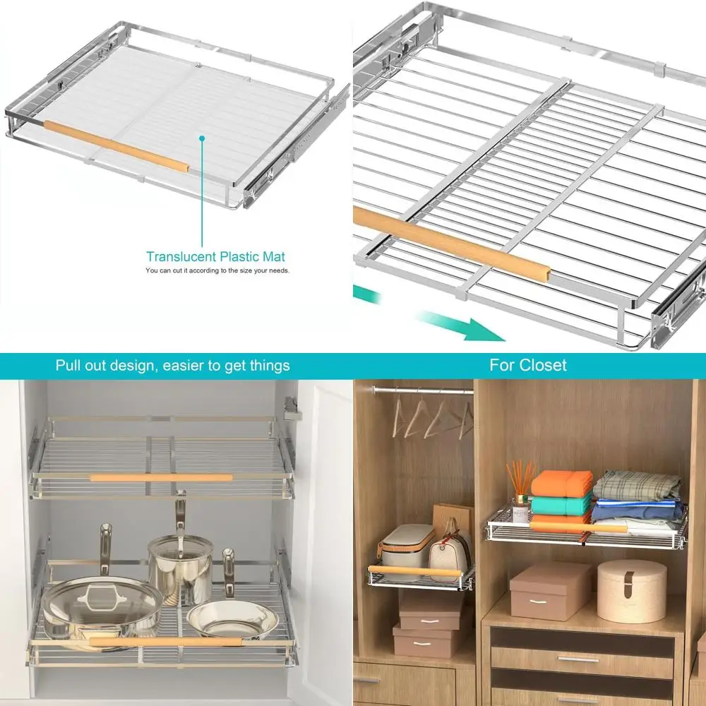 

Adjustable Heavy-Duty Slide-Out Pantry Organizer, 17.1-28W x 22.5D for Kitchen Cabinets & Under Sink Storage
