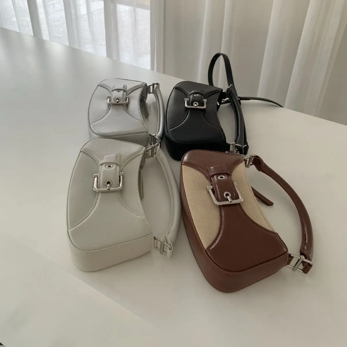 FIRMRANCH Korean Niche Design Fashion Retro Brown Belt Buckle Versatile Portable Shoulder Crossbody Bag Female Commuting Purse