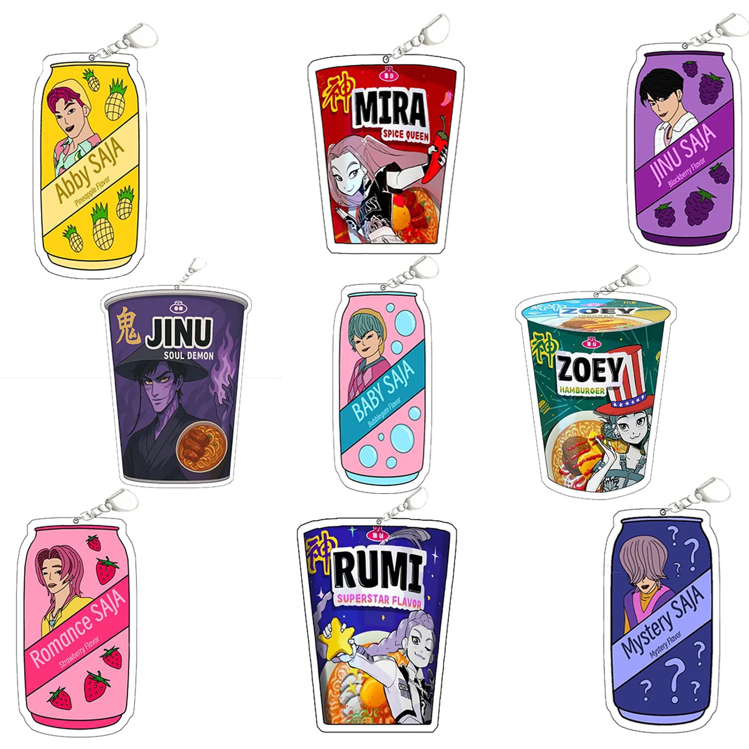 

9PCS k pop demon hunters 5CM keychain Kawaii Romance Saja Anime Peripheral Acrylic anime pendant keychain