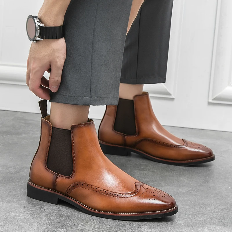 Original Design 2023 A/W New Classic British Style Men's Chelsea Boots Brown Black Hombre Ankle High Award Ceremony Dress