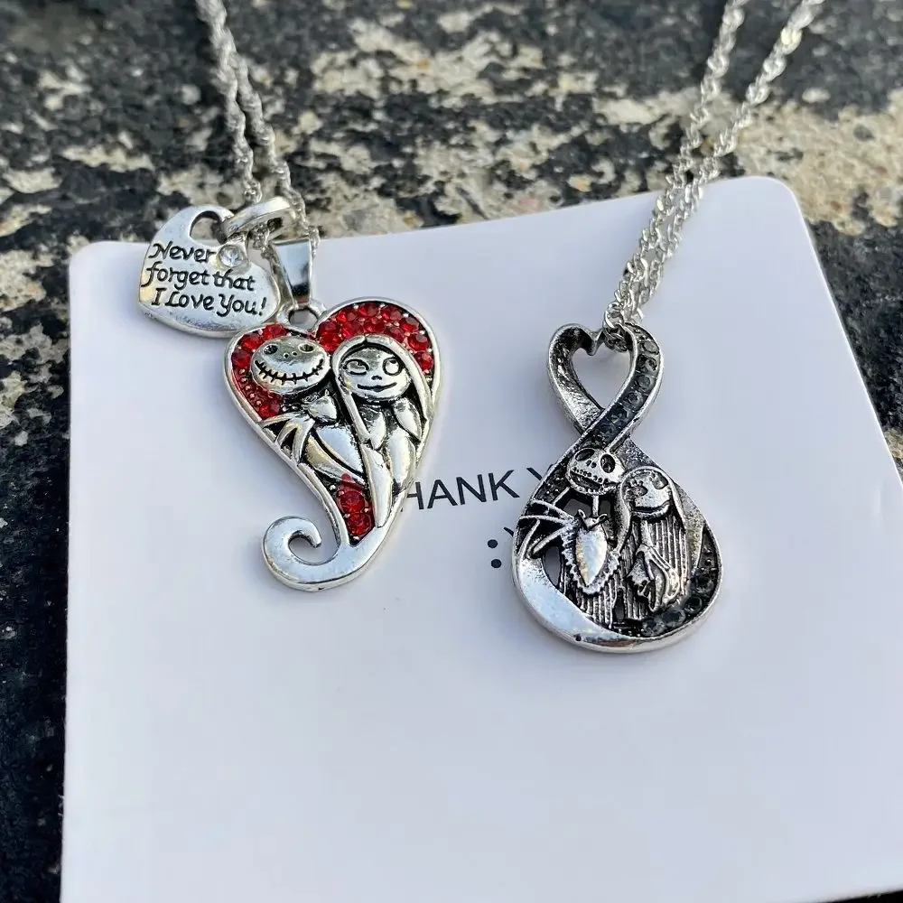 Disney The Nightmare Before Christmas European and American fashion heart-shaped diamond ghost face doll necklace pendant