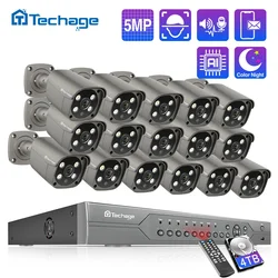 Techage-sistema de cámaras de seguridad con Audio bidireccional, Set de videovigilancia CCTV P2P para exteriores, H.265, POE, NVR, 16 canales, 5MP