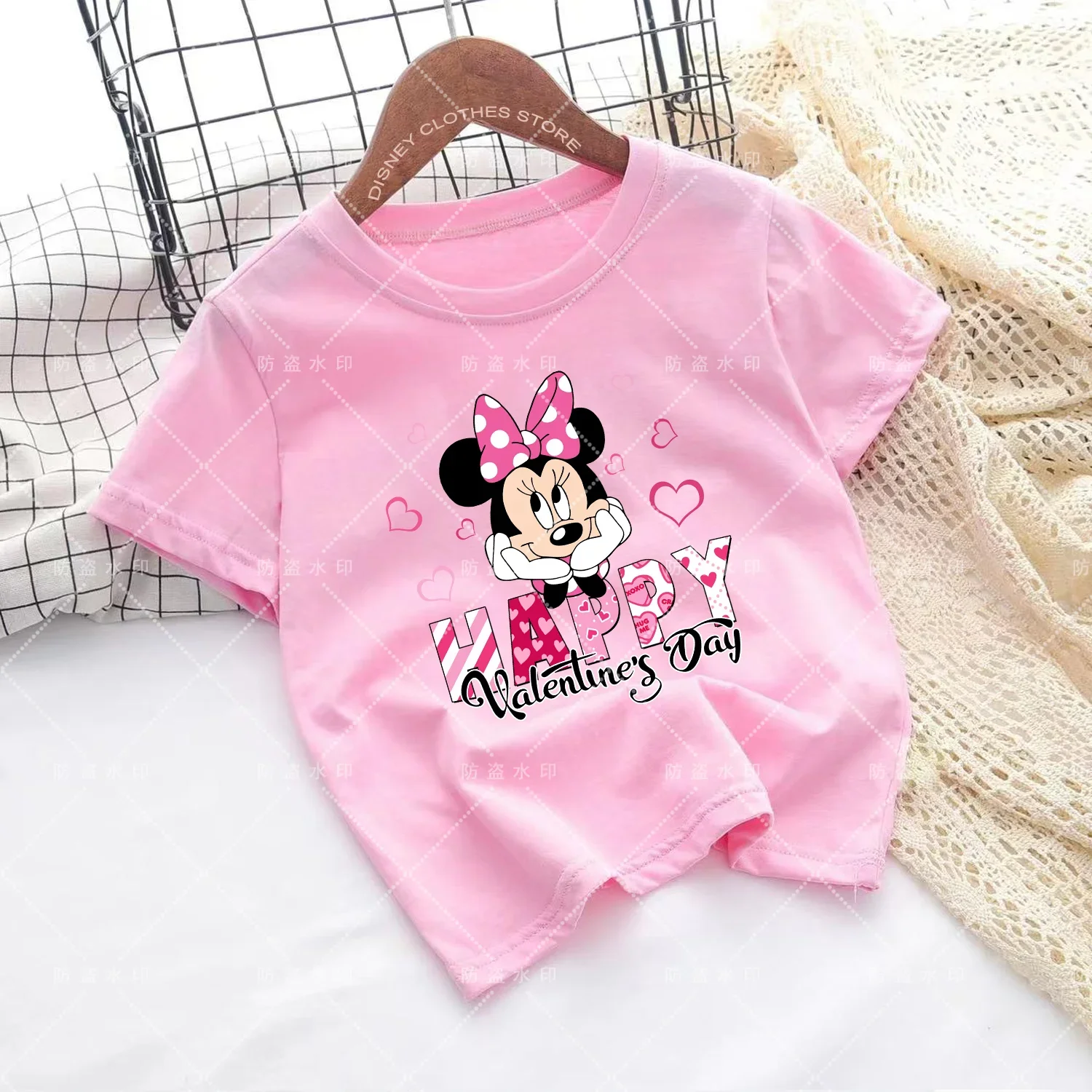 Kawaii Summer T-shirt Stitch Cartoons Minnie KidS Children From 8 to 14 Years Couple Summer Minnie Children T-shirt Kawaii