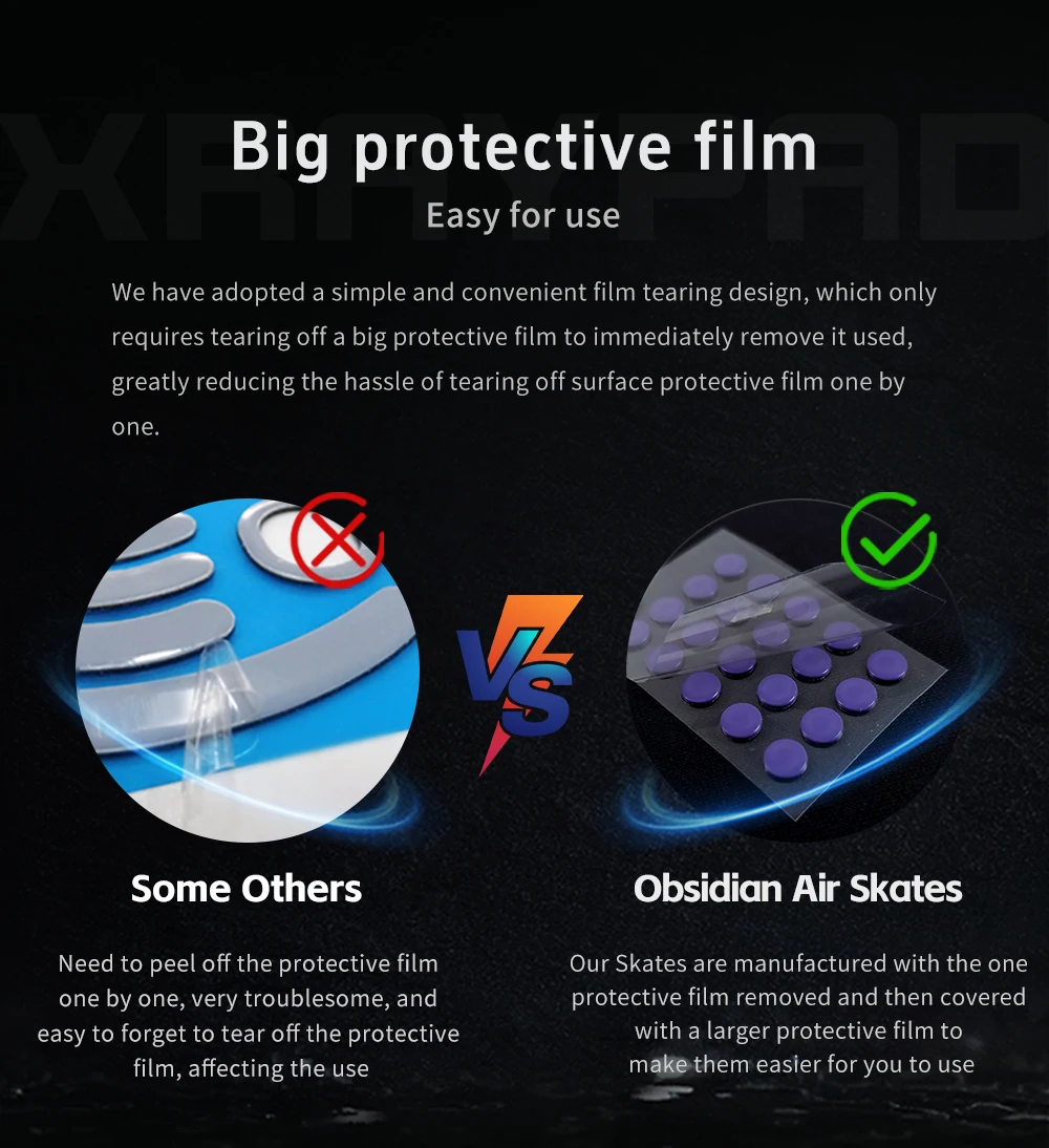 X-Raypad Obsidian – podeszwy do myszy bezprzewodowej, pasujące do wszystkich modeli – ciche działanie i precyzyjne sterowanie. — zdjęcie produktu 3