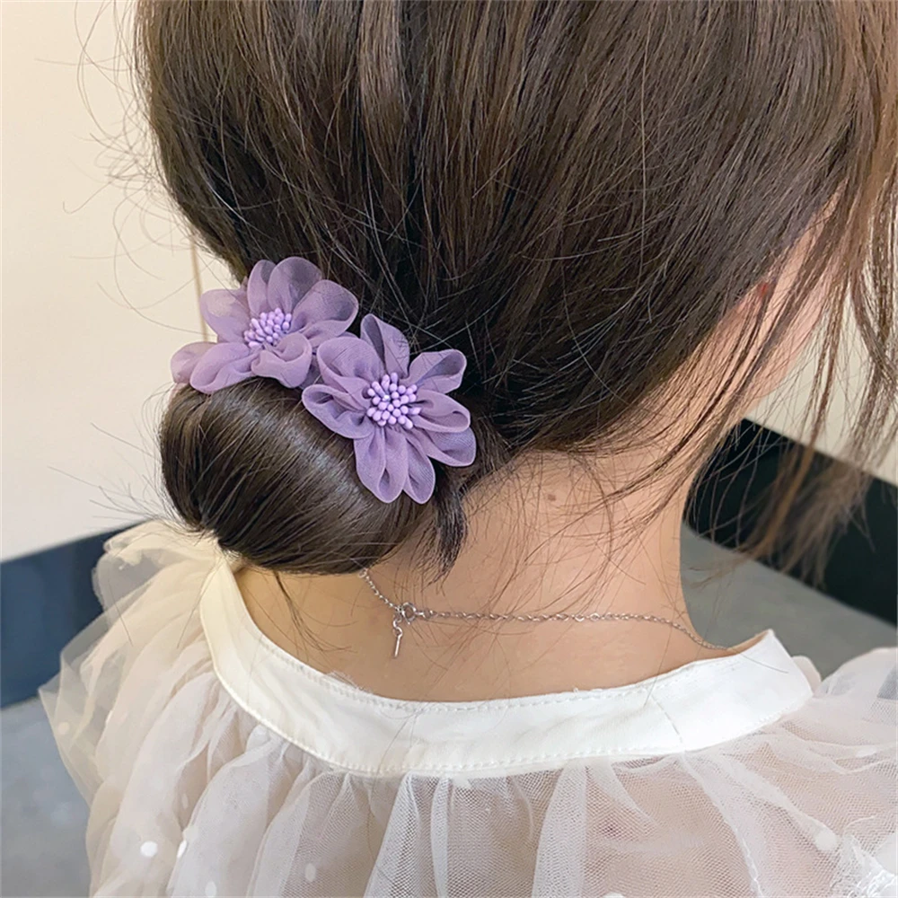 Elegant Fashion Yarn Flower Hairpin Bun Maker Twist Headband Lazy Hair Accessories Women Meatball Head Hair Curler Hair Stick