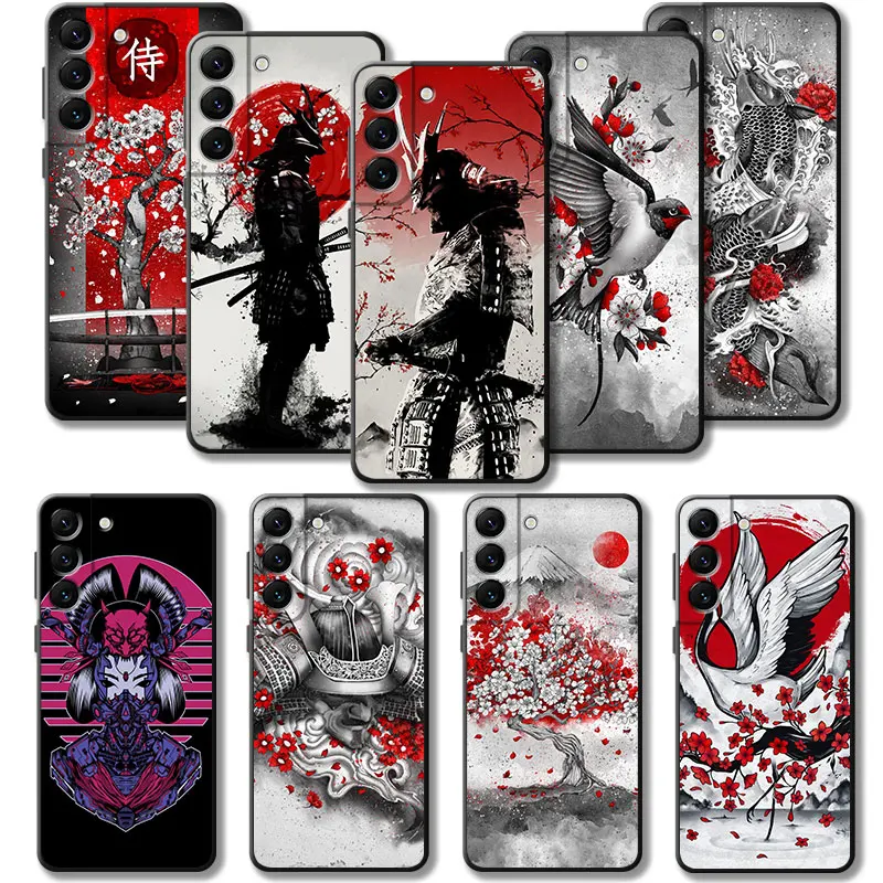 Samurai Japan Dragon Mask Swallows Warrior Case For Samsung Galaxy S24 S23 S22 S21 S20 FE Ultra S10 Plus Note 20Ultra 10Plus