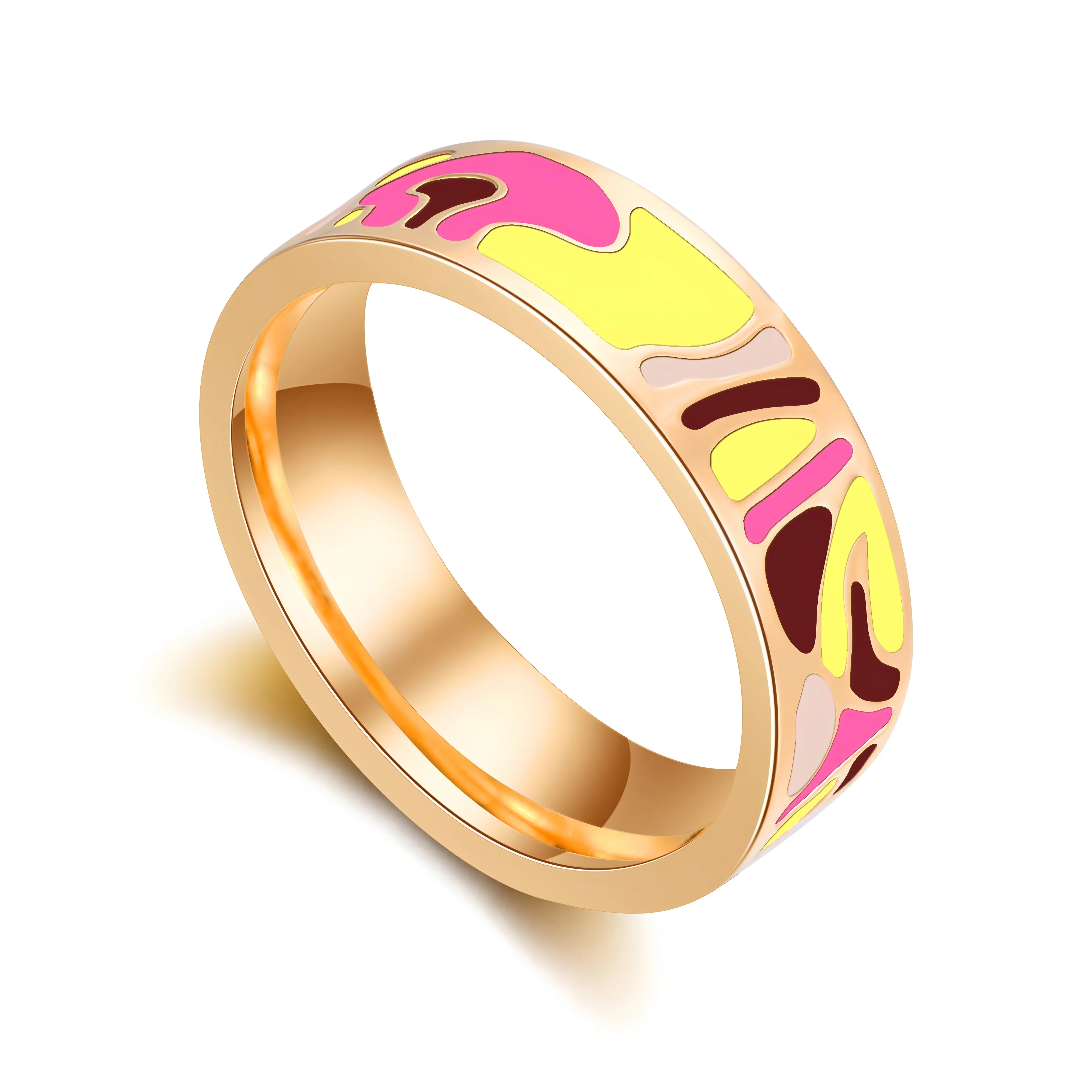 R&X Hot Sale Bijoux Femme Ceramic Enamel Ring Asual/Sporty Lovers\' Ring14K 6mm Stainless Steel Rings Fine Party  Women Jewelry