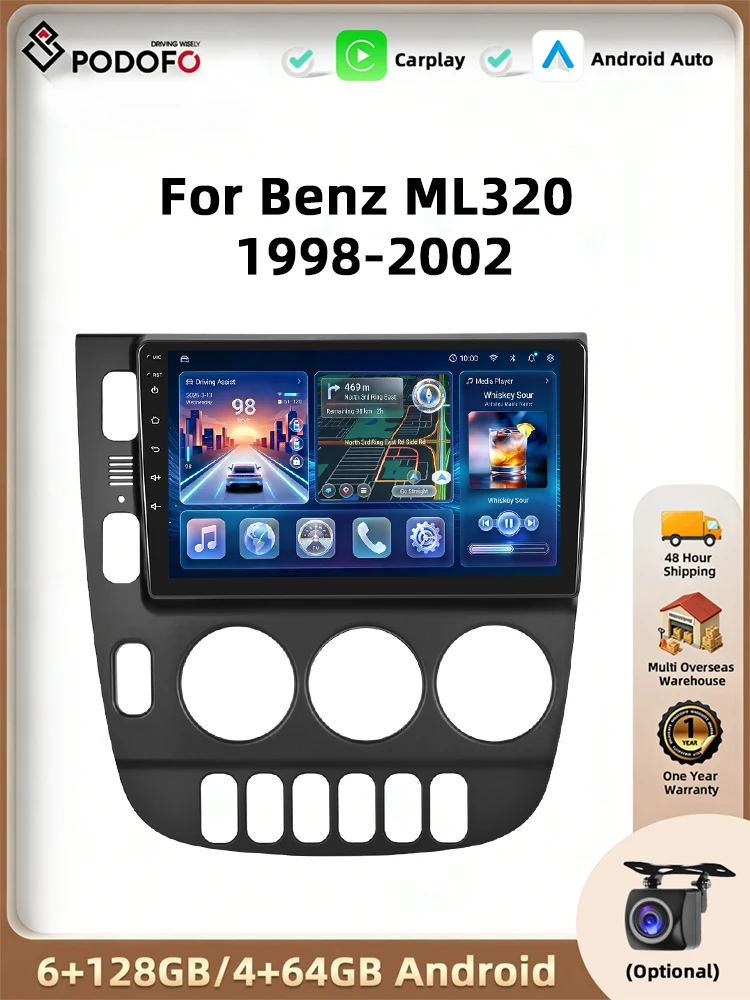 Podoyo Voor Benz ML320 1998-2002 Android Autoradio Multimedia Speler Navigatie GPS Carplay Auto Stereo Intelligente Systemen - afbeelding 2