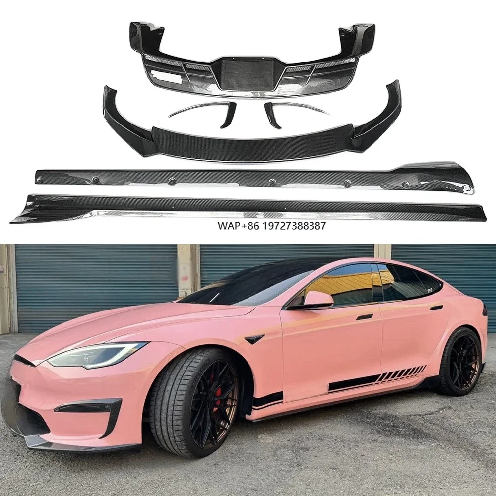 

Real Carbon Bodykit Rear Diffuser Side Skirts Front Bumper Lip for Model S 2021-2024 Fog Light Garnish Trim