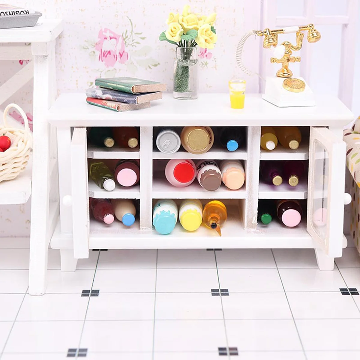 T84C-1/12 مقياس دمية الأثاث خزانة صغيرة حامل الجدول أثاث خشبي ديكور المنزل
