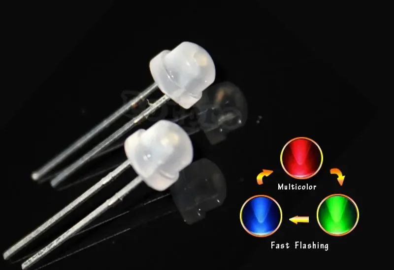 

1000pcs 5mm LED Lamp matte RGB Fast Flashing 5mm Straw Hat Flicker Tri-Color Red Green Blue 20mA 3.0-3.4V