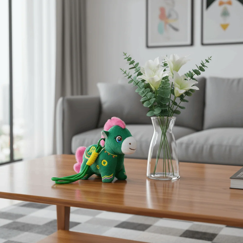 Chinese Dierenriem Klein Paard Pluche Ornament Cartoon Zacht Gevuld Paard Auto Hanger Nieuwjaar Mascotte Traditioneel
