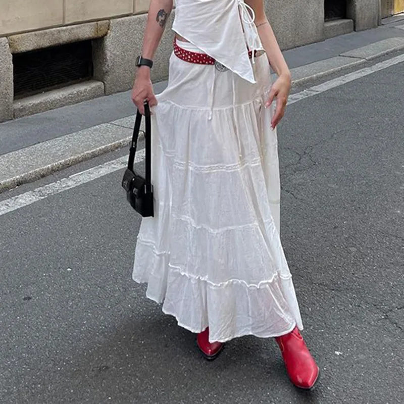 Vestido blanco puro con abertura para mujer, falda Simple e informal que combina con todo, novedad