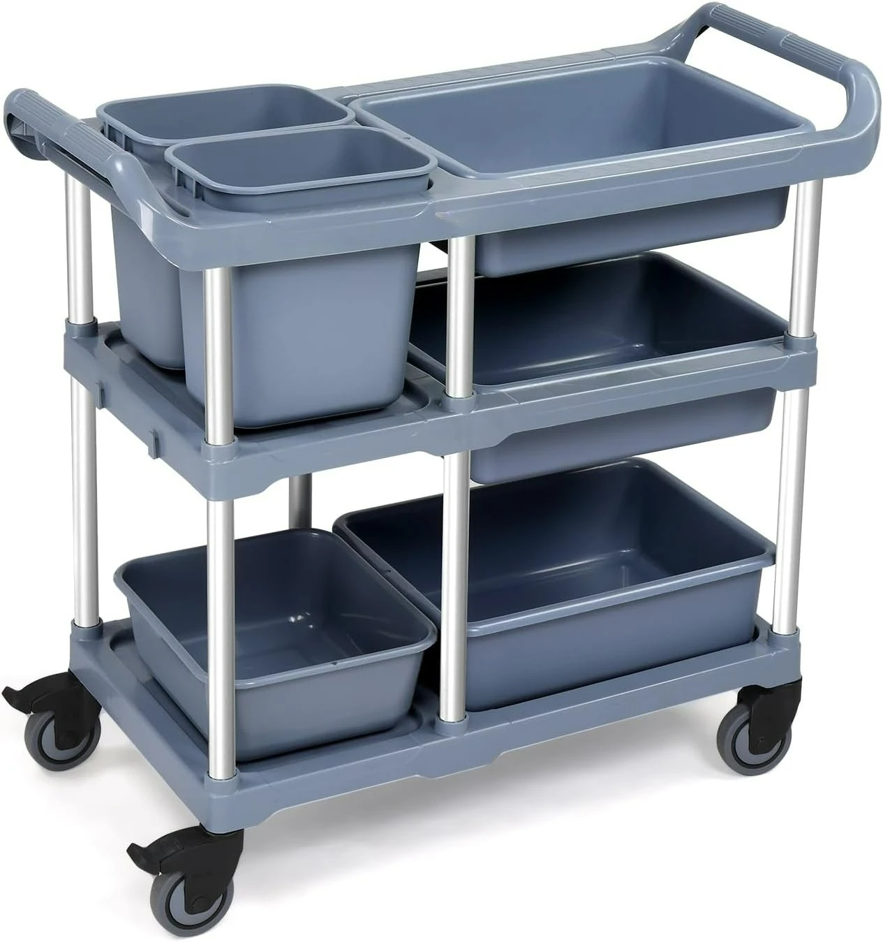 

3-Tier Plastic Service Storage Utility Cart with Wheels and Large Storage Space