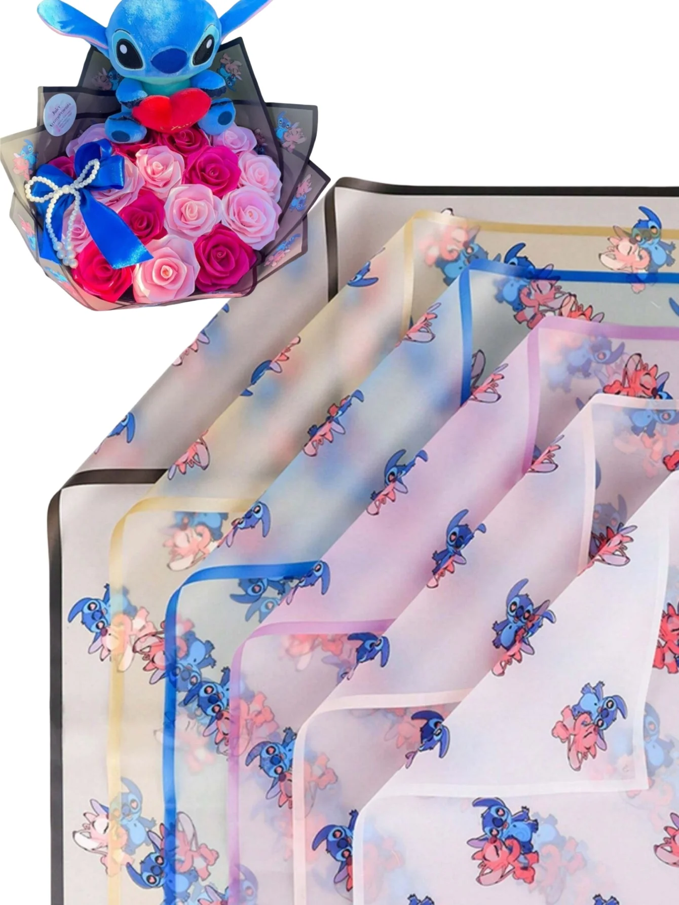 20 قطعة من ورق تغليف الكرتون الغرزة والملاك تصميم أزرق وردي لامع مثالي لتغليف الهدايا الاحتفالية لزينة الزهور #1