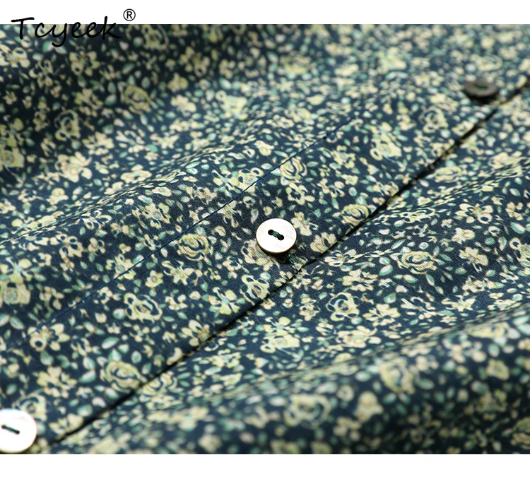 Tcyeek T-shirt da donna in cotone 30% seta 70%, colletto quadrato a maniche corte floreale, top casual dolce ed elegante, estate T47149QM