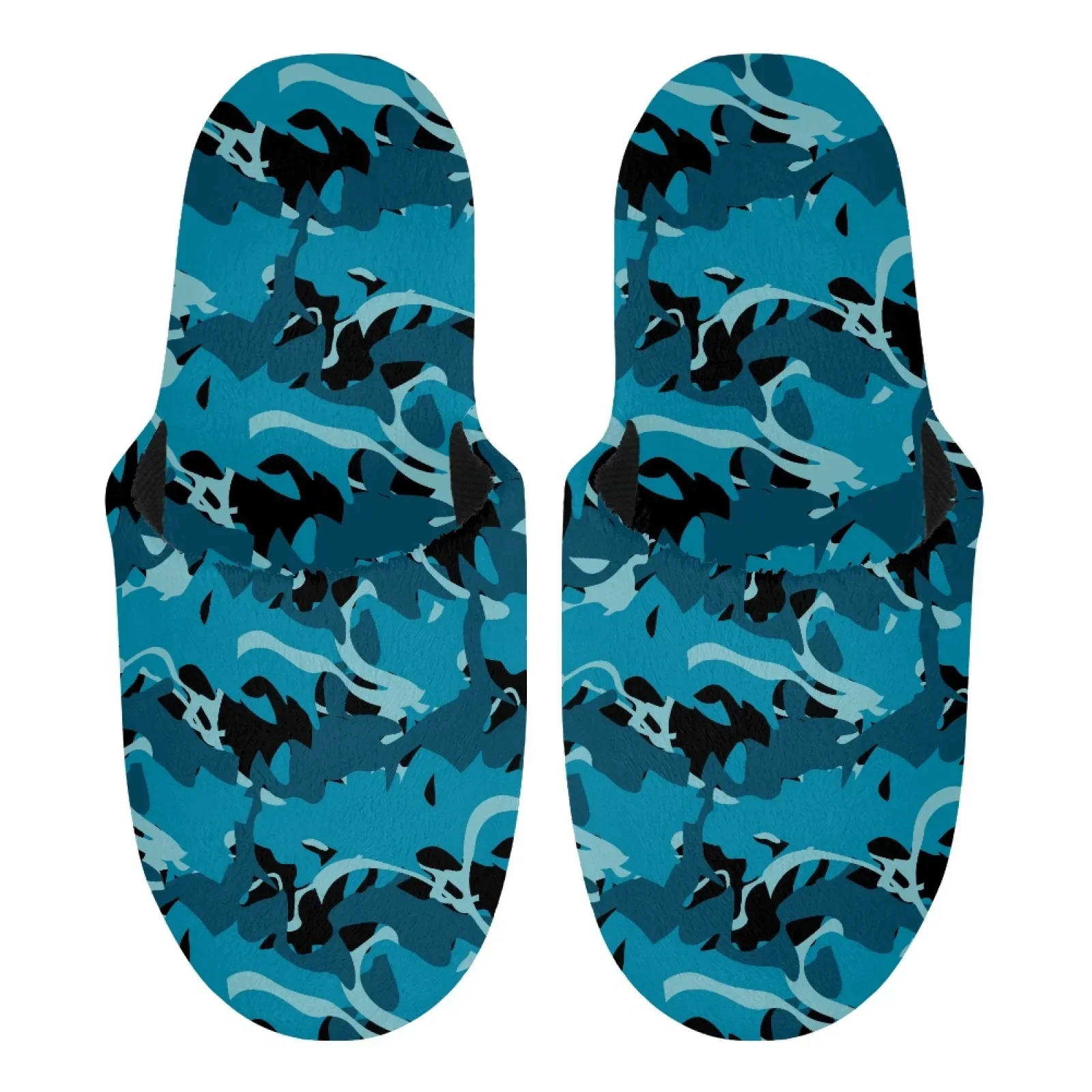 Unisex Soft Plush Cotton Slippers Blue Camouflage Color Scheme Lined With EPE Material Rubber Sole Fit Indoor Household Wear