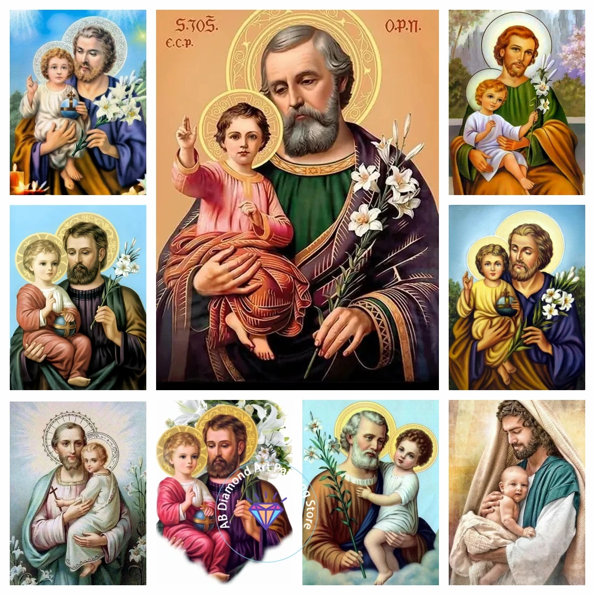 

Catholic Saint Joseph Prayer AB Diamond Painting Kit DIY Diamond Embroidery Cross Stitch Handmade Art Gift Crafts Home Decor