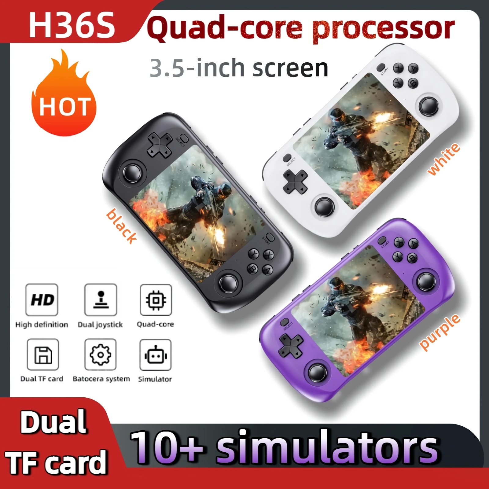 

2025 НОВАЯ игровая консоль в стиле ретро H36S IPS HD-дисплей Портативный портативный игровой плеер с открытым исходным кодом ОС 64 ГБ 128 ГБ игры