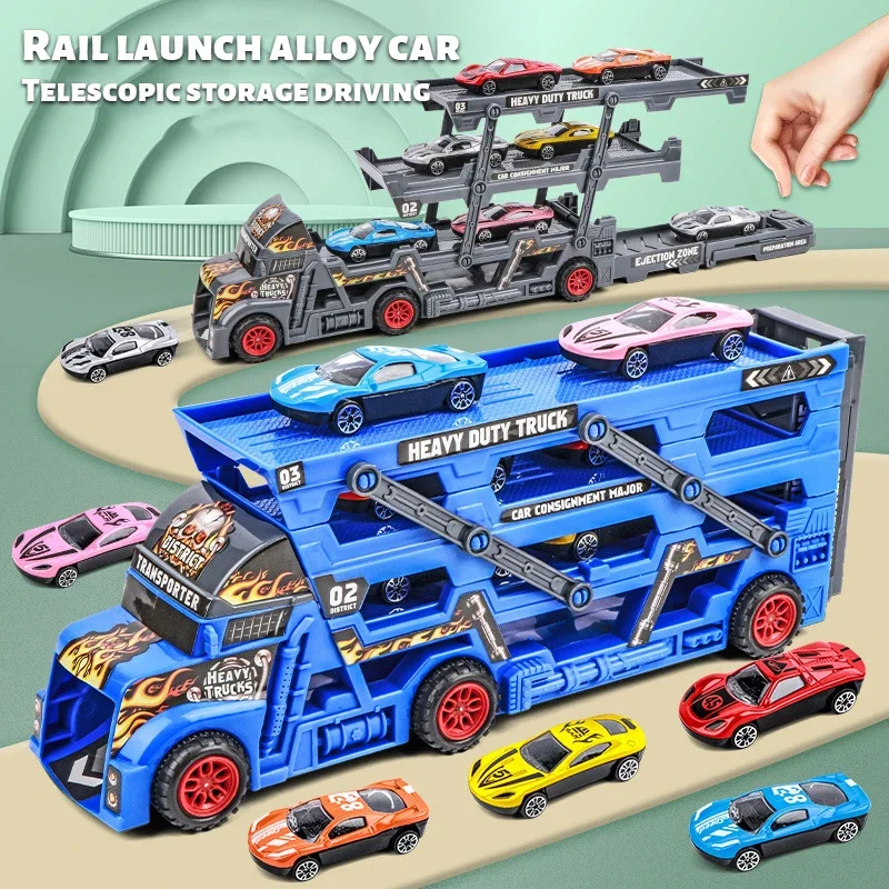 Kids Toy Cars Set Three-layer Deformation Truck Transport Vehicle Ejection  Alloy Car Toys for 4 To 6 Years Old Children