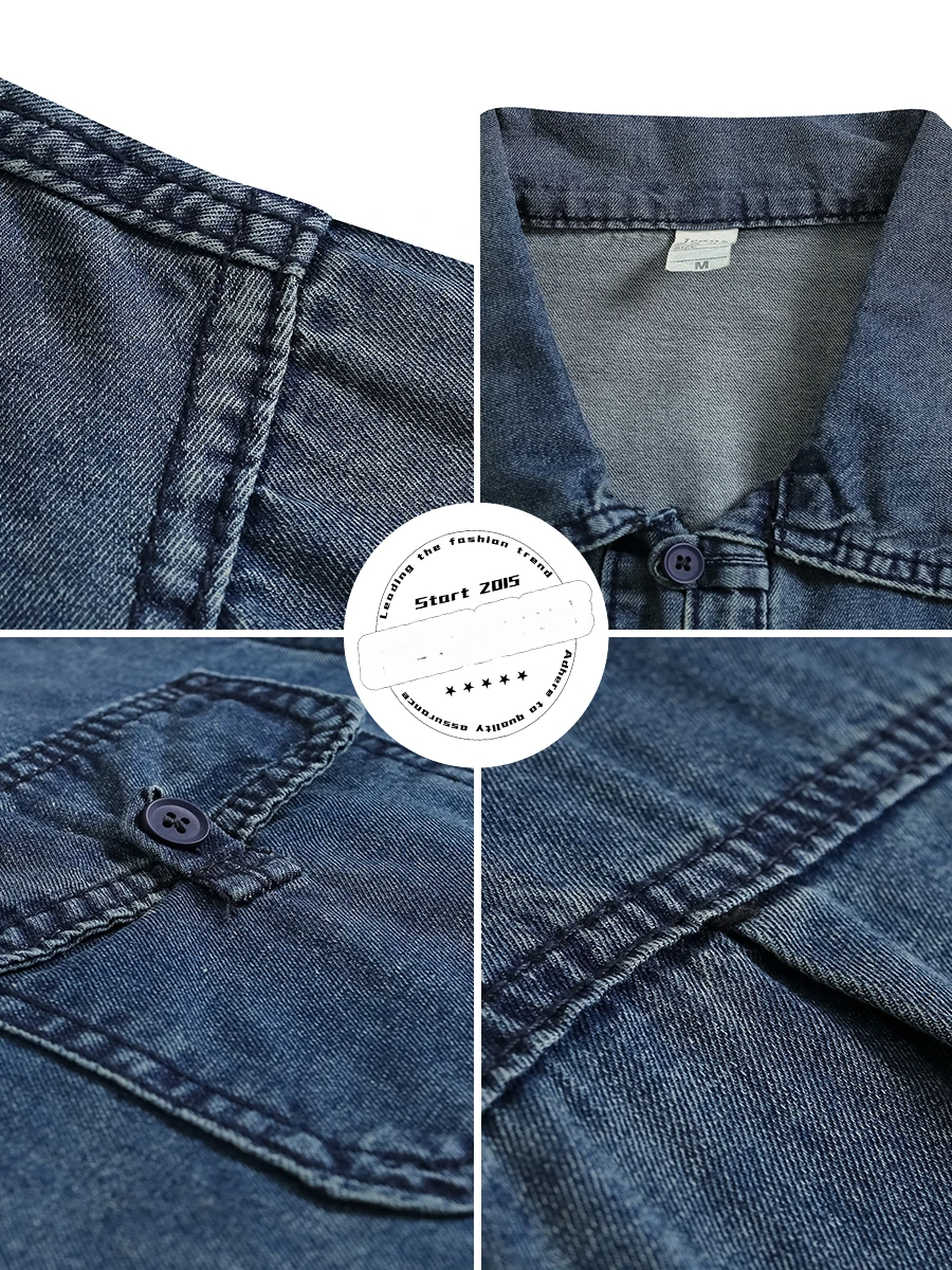 Men\'s Lapel Short-sleeved Buckle Denim Shirts Trendy High Street Personalized Handsome Casual Loose Single-breasted Blouse Tops