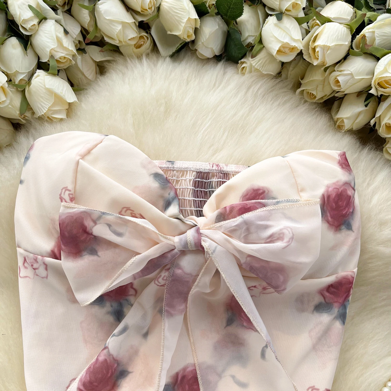Sexy tube top Bow Bandage Camis Chic Straps Slim Korean Tanks Top off shoulder Elegant Summer Women Bustier crop top