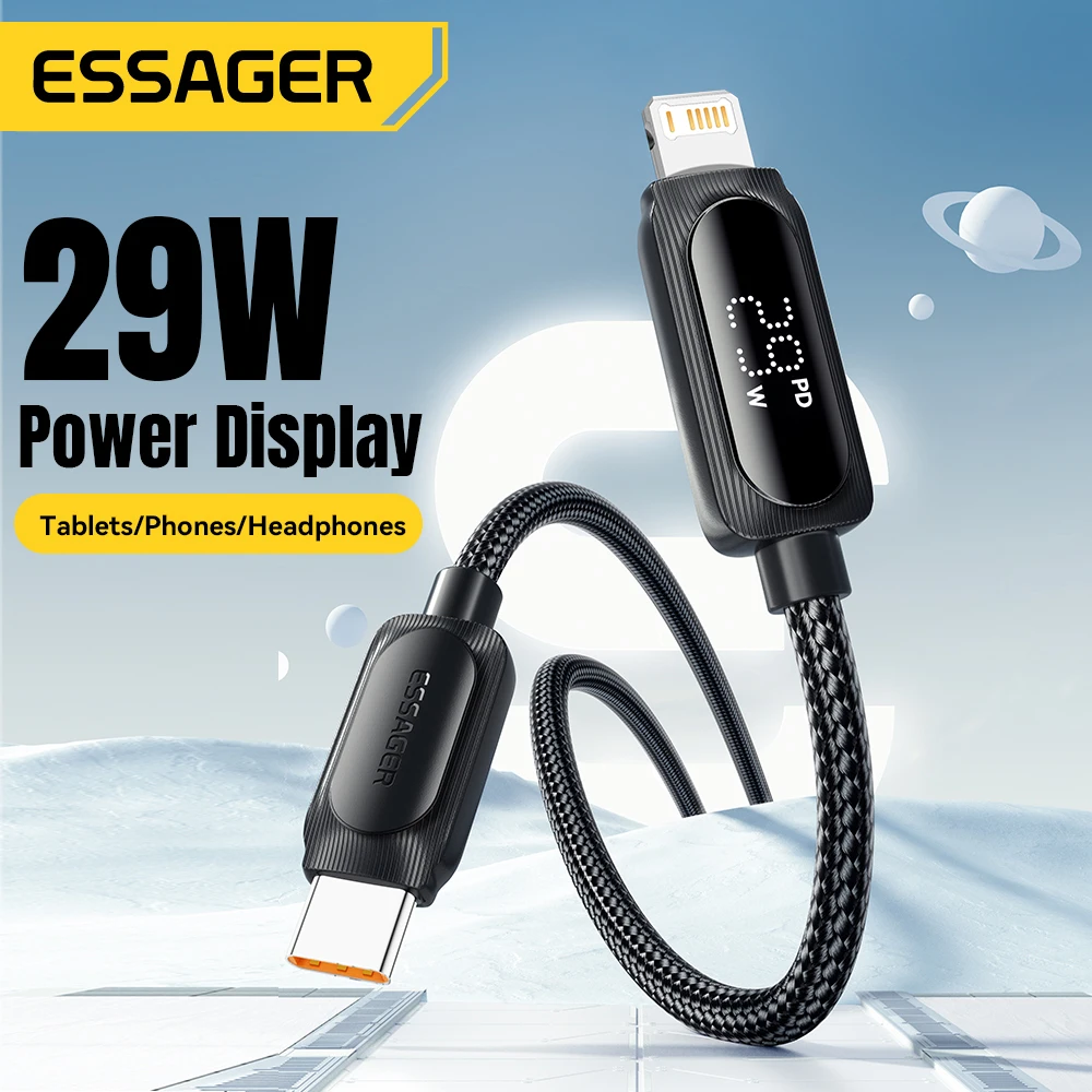 Essager Digital Display Cable USB Type C Cable for iPhone14 13 12 11 Pro Max PD 29W Fast Charging Wire for iPhone Charger Cable