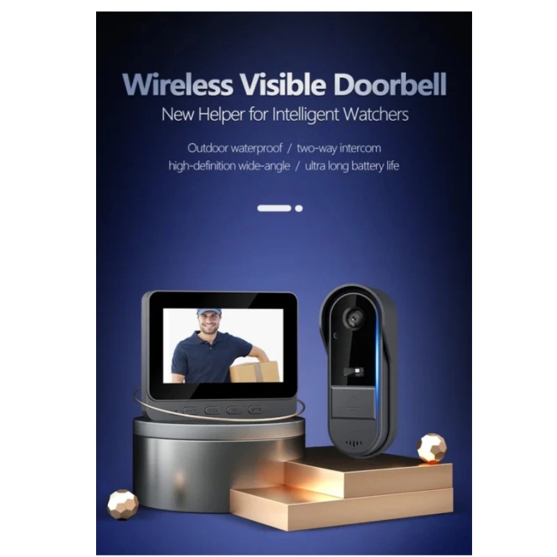 2024 Wireless Waterproof Visual Doorbell IR Night Vision Door Bell HD 4.3inch IPS Screen Doorbell Camera 2.4G For Home Apartment