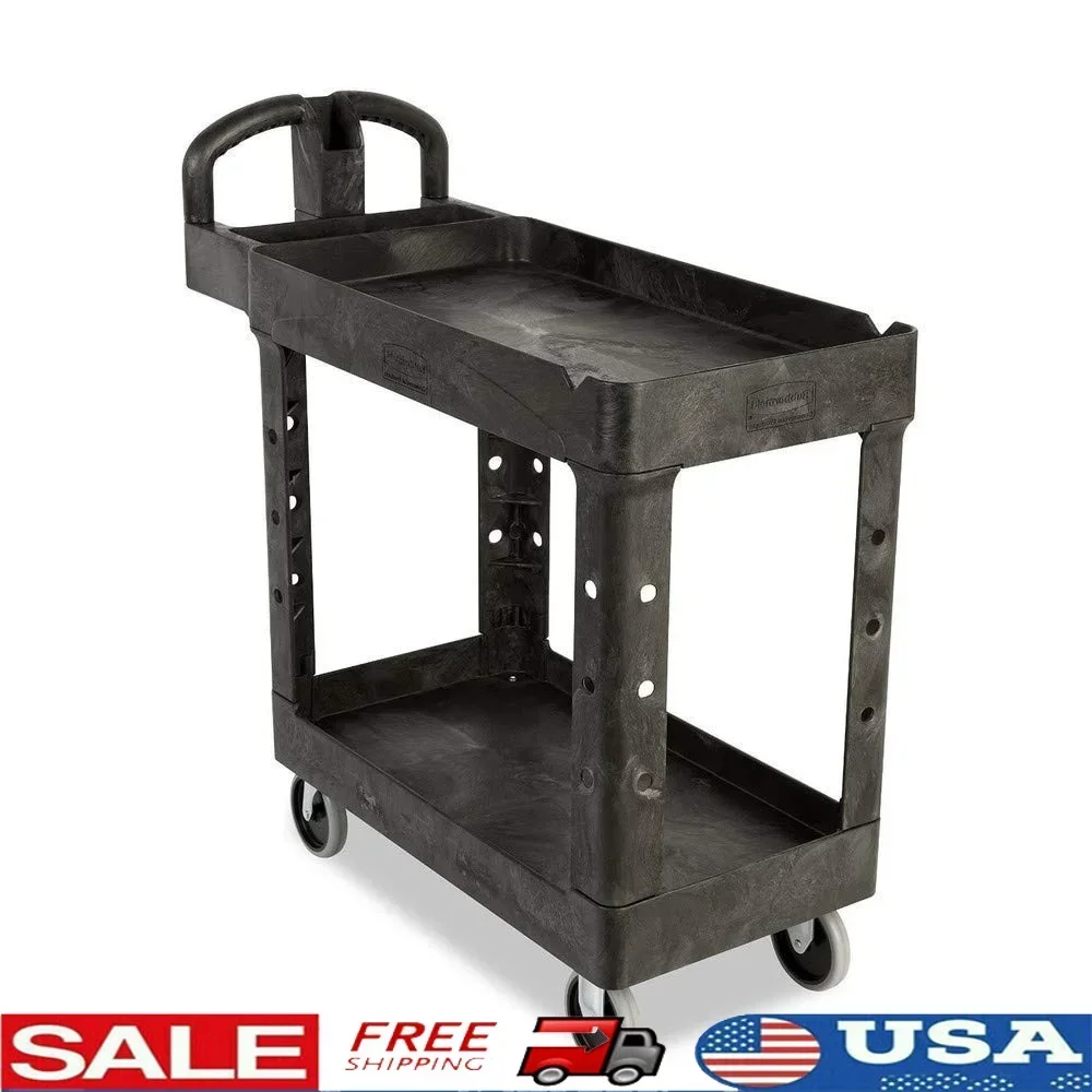 

Utility Cart Heavy Duty 2 Shelf Plastic Lightweight Maneuverable Comfort Grip Handle Snap Lock Assembly Durable Silent Movement