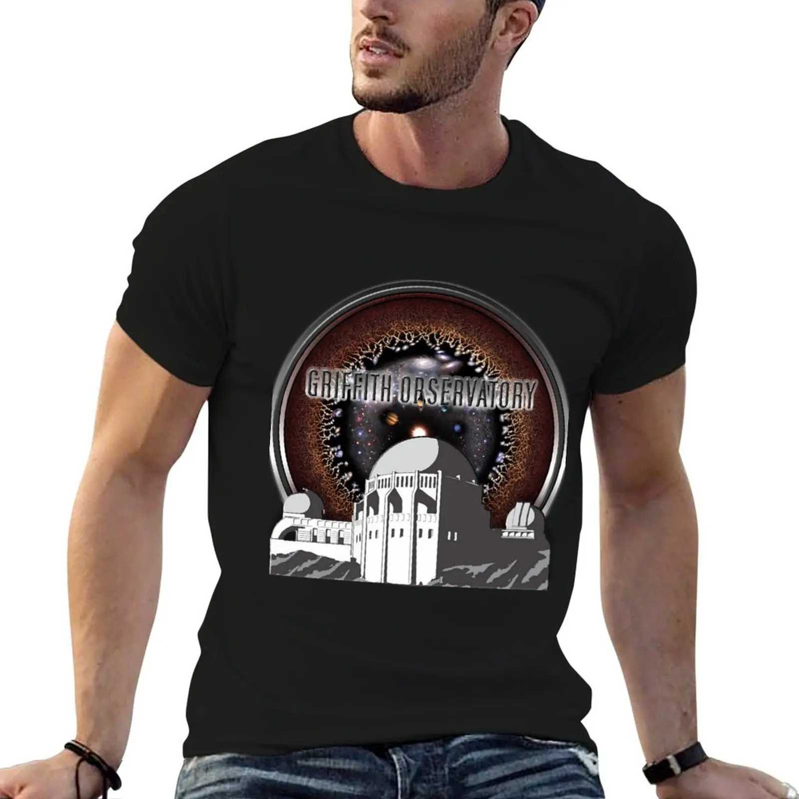 Griffith Observatory with the Universe! T-Shirt blue archive sublime heavy weight t shirts for men