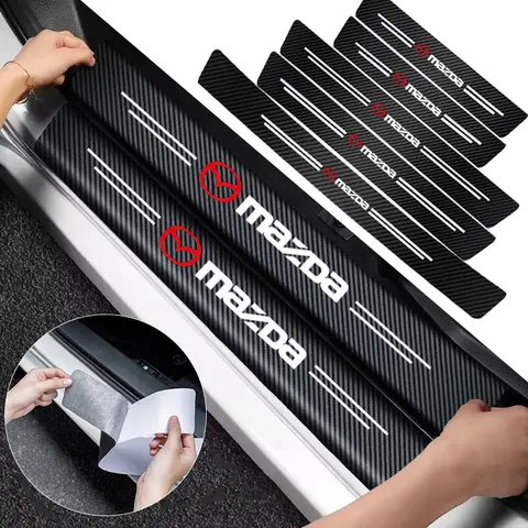 Carbon fiber protective stickers for car door sill side anti step bumpers For Mazda 3 6 CX5 2 CX3 CX9 MX5 RX8 Axela Demio Atenza