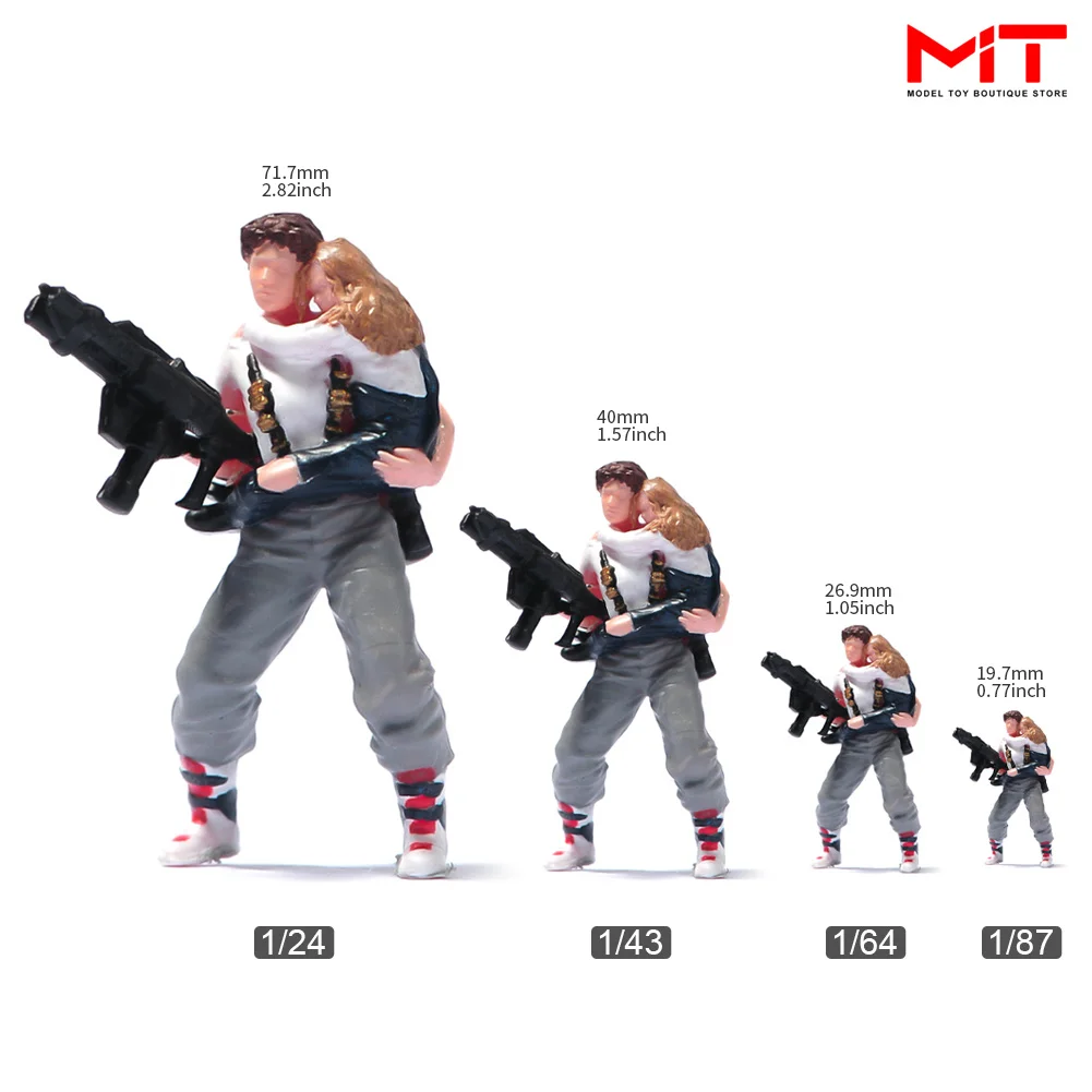 Miniatures Figurine 1/87 1/64 1/43 1/24 Man with Gun Male Figure 3D Print Diorama Model Creative Scene Prop Decoration For Cars