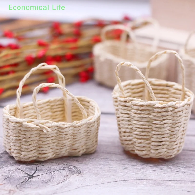 1:12 Dollhouse Miniature Storage Basket Vegetable Food Woven Frame Portable Flower Basket Kitchen Home Model Decor Toy