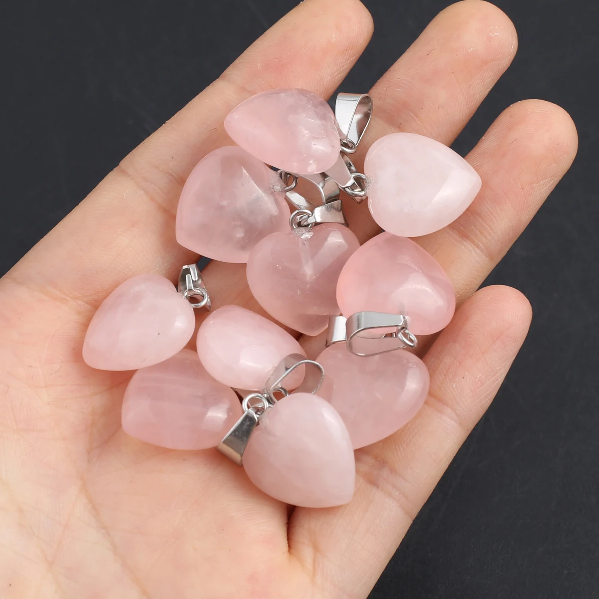 Natural Rose Quartz Pendant Heart Shape Natural Stone Pendant for Making DIY Jewelry Necklace Earrings Accessory 26x16mm