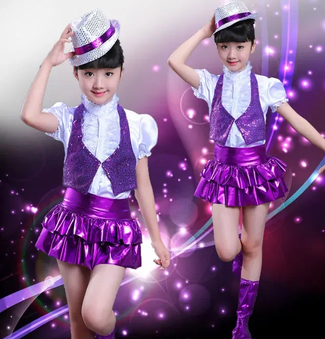 Costume de danse jazz pour enfants, performance hip-hop moderne, vêtements à paillettes pour filles, nouveau