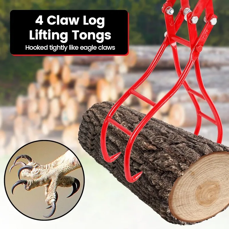 2025 Logging Tongs 36 inch 4 Claw,  Log Skidding Tongs 3000 Pounds Lifting Capacity for Trucks, ATVs, Tractors, Forklifts