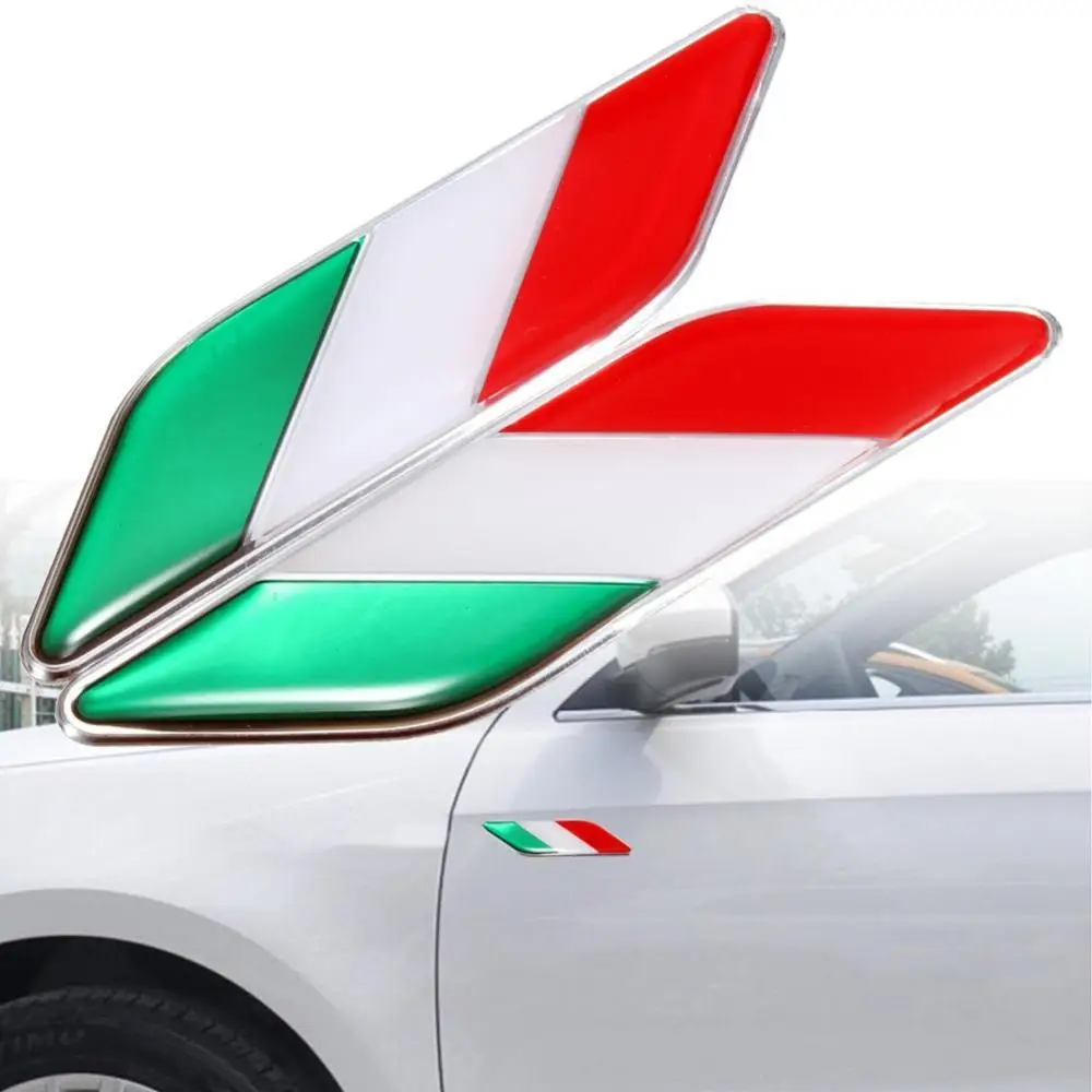 2Pcs 3D Italian Flag Adhesive Car Sticker Badge Waterproof Emblem Styling Decor