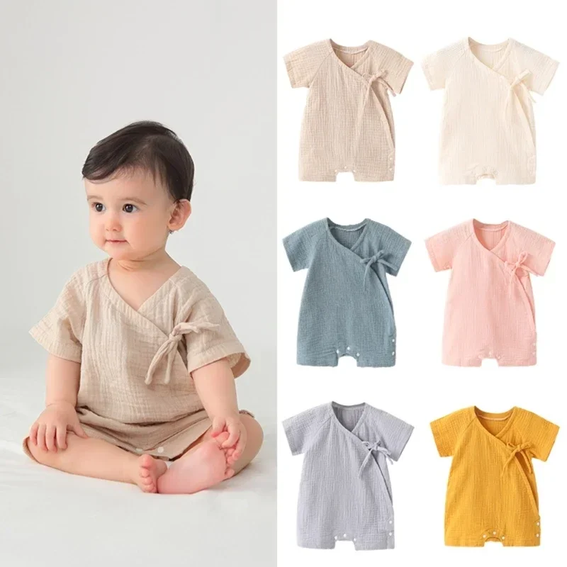 

2024 New Infant Jumpsuit Baby One-piece Romper 0-12M Newborn Cotton Yarn Breathable Pajamas Summer Clothing Solid Color Outfit