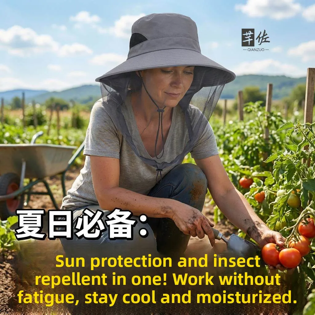 夏の日焼け止め帽子ユニセックス大きなつばの紫外線防止蚊よけサンシェードキャップ屋外キャンプ登山用