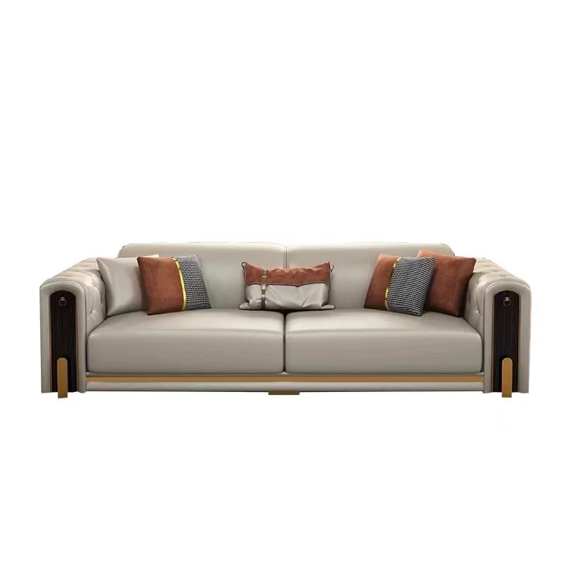 

Italian light luxury large and small apartment villa living room leather sofa American high-end designer post
