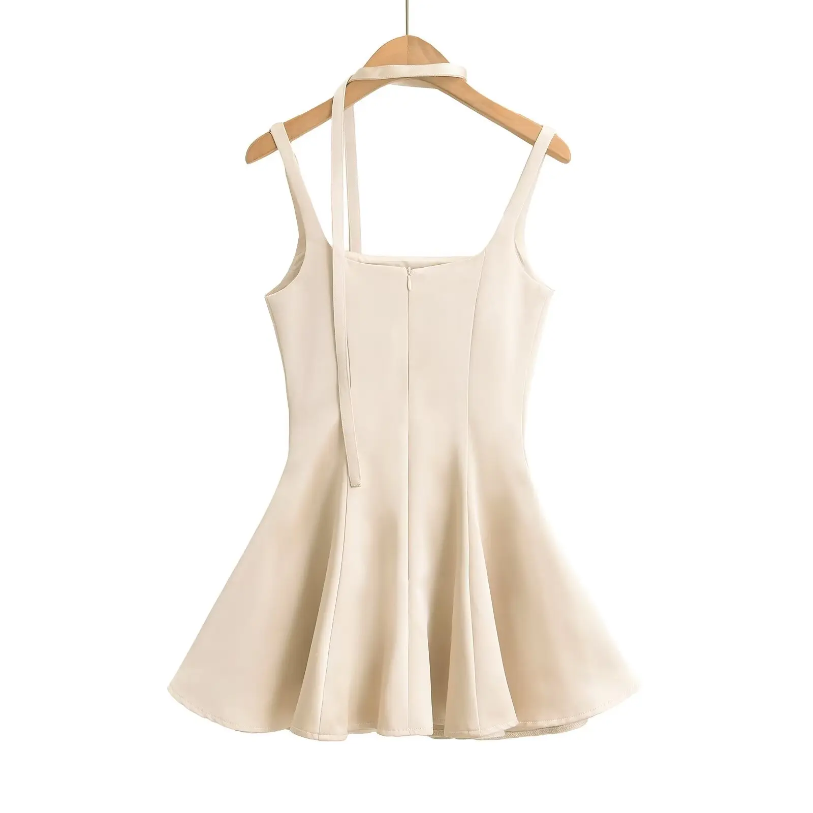 3 colors 2024 Summer Slash Collar Sling Mini Satin Dresses with Scarf Sexy Women Slim Waist A-Lined Swing Party Robe Vestidos