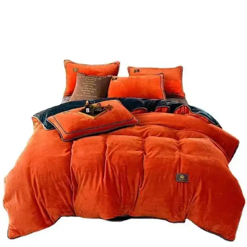 A-Class Light Luxury Thickened Coral Fleece Bedding Set for Winter Static Protection, Fur Wrapped Quilt Cover, Milk Flour Four
