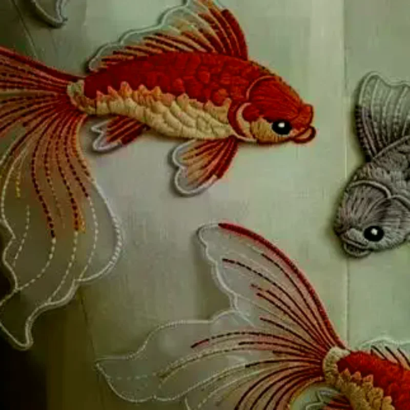 2Pcs Multi-Color Goldfish Embroidery Patches Fabric For T-Shirt Bags Hats Accessories DIY Iron On Stickers Repair