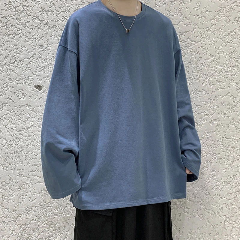 Korte Lange Mouwen Mannen Sweatshirts Koreaanse Mode Losse Effen Kleur All-Match Casual Harajuku Kleding Tieners Vintage Tops Tee