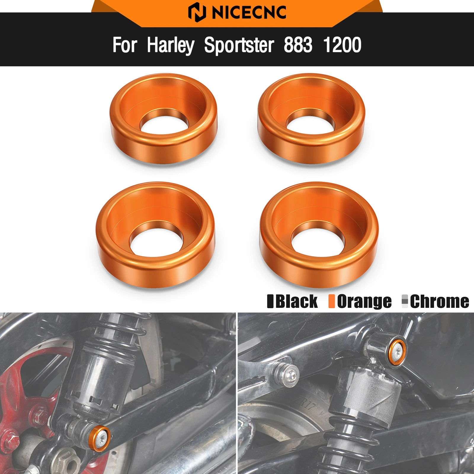 

For Harley Sportster 883 Super Low XL883L 2016-22 Shock Absorber Decorative Rings Sportster 1200 Custom XL1200C XL883N XL1200NS