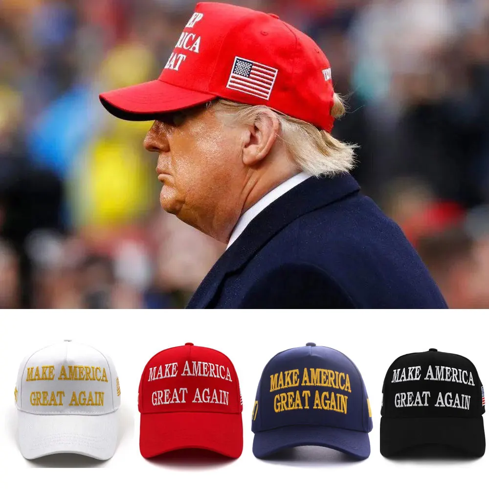 Red White 2024 MAGA Donald Trump Hat 45-47 MAKE AMERICA GREAT AGAIN Slogan Adjustable Embroidered American USA Flag Baseball Cap