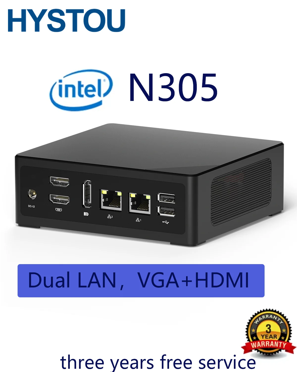 

HYSTOU Poartable&Compact Mini PC M2 Core N305 Dual LAN VGA HDMI DP 2*RJ45 intel 7