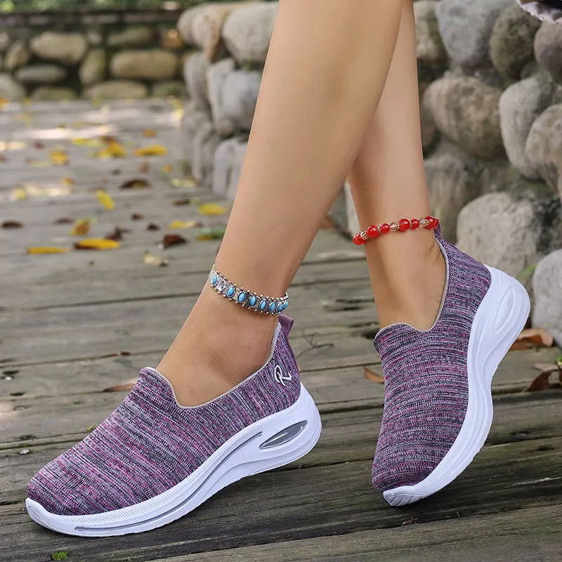 

Весенне-осенние женские кроссовки на танкетке, повседневная обувь без шнуровки с трикотажной сеткой, женские легкие дышащие уличные кроссовки