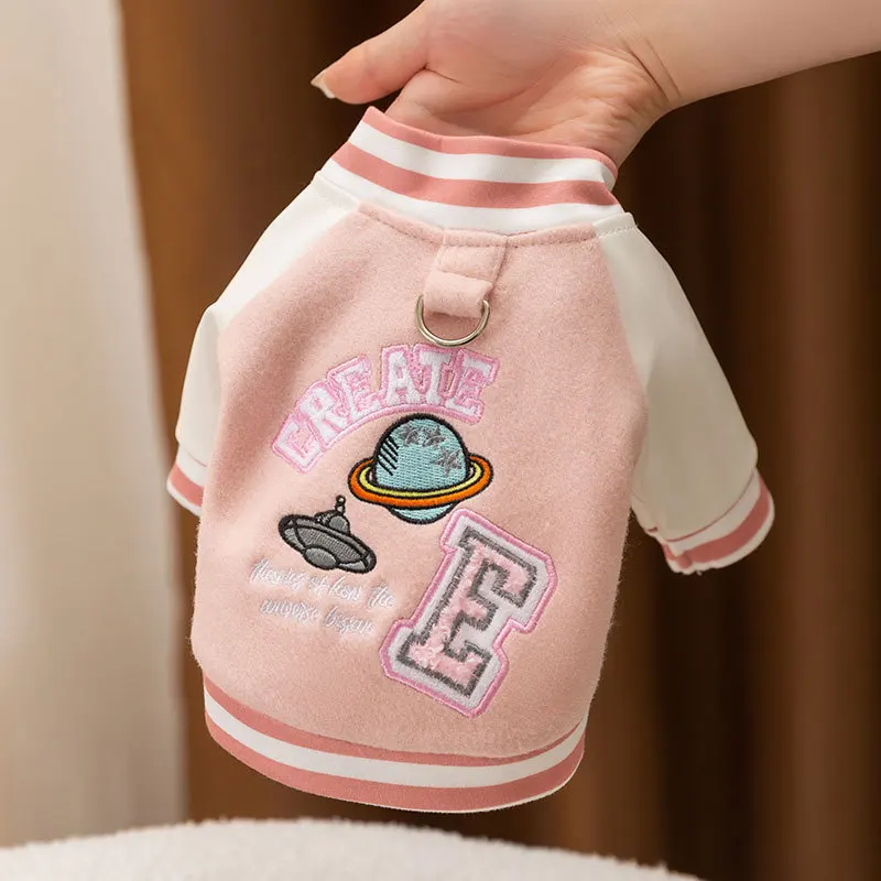 Jaquetas de beisebol da moda para animais de estimação com estampa de planetas, roupas para cães de pequeno e médio porte, casaco Teddy para gatos, roupas de primavera para filhotes, moletom quente para animais de estimação