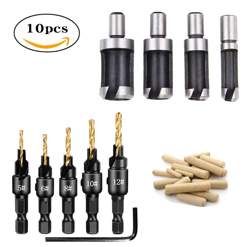 Wood Plug Cutter Drill Cutting Tool Drill Bit Set Straight And Tapered Taper Woodworking Cork Drill Bit 5/8